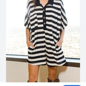 Black and White Striped Romper
